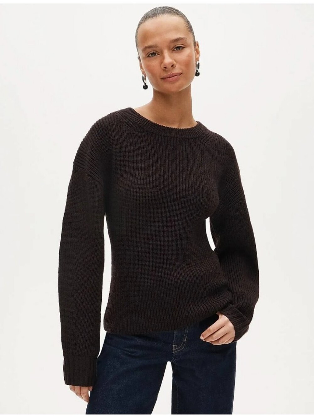J Crew Fitted-waist crewneck sweater in ribbed 100% merino wool CR135 Brown L